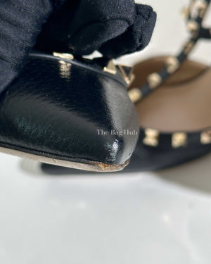 Valentino Garavani Black Grained Leather Caged Rockstud Kitten Heels Size 37-11
