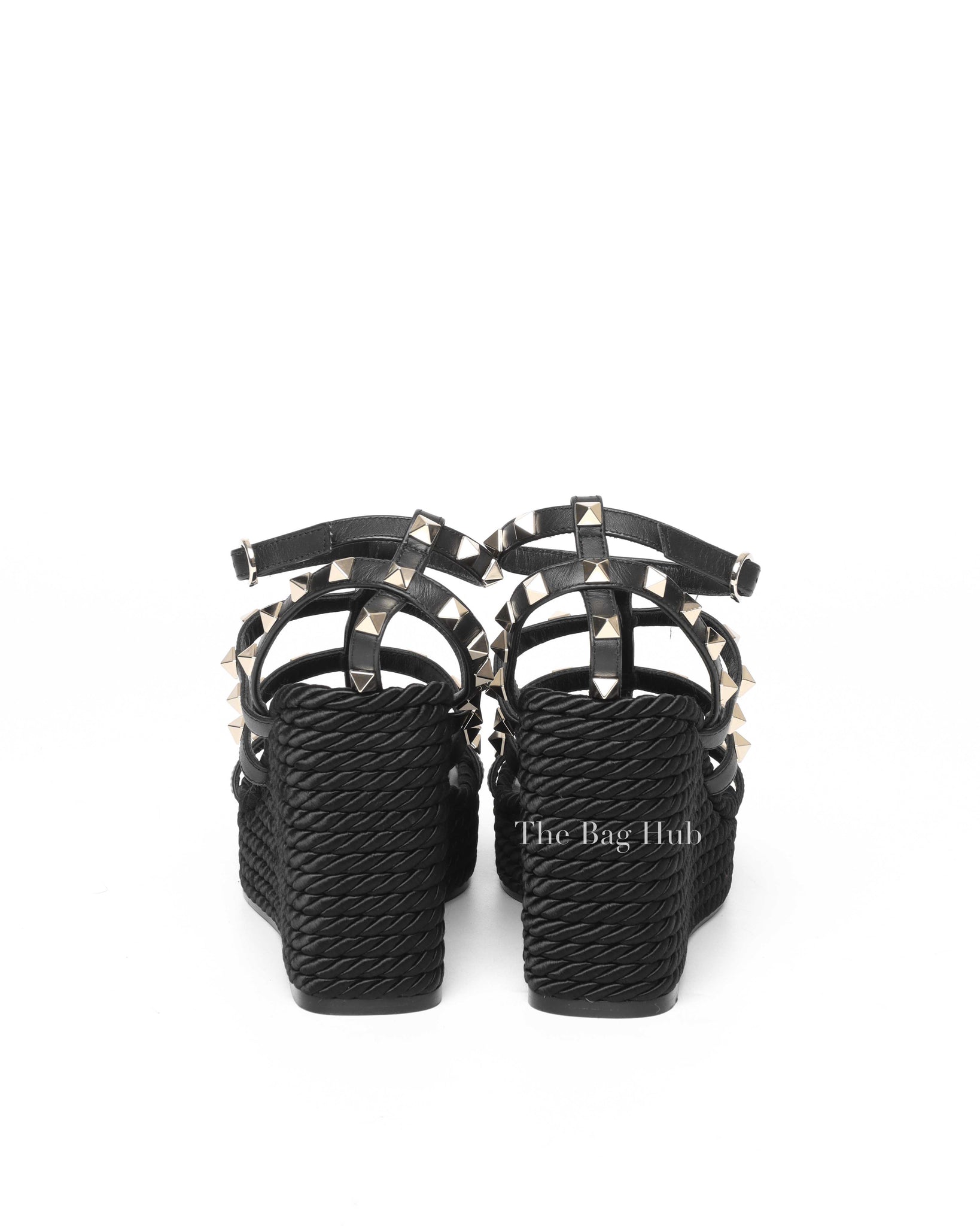 Valentino Garavani Black Rockstud Ankle Strap Wedge Sandal 95MM Size 35-6
