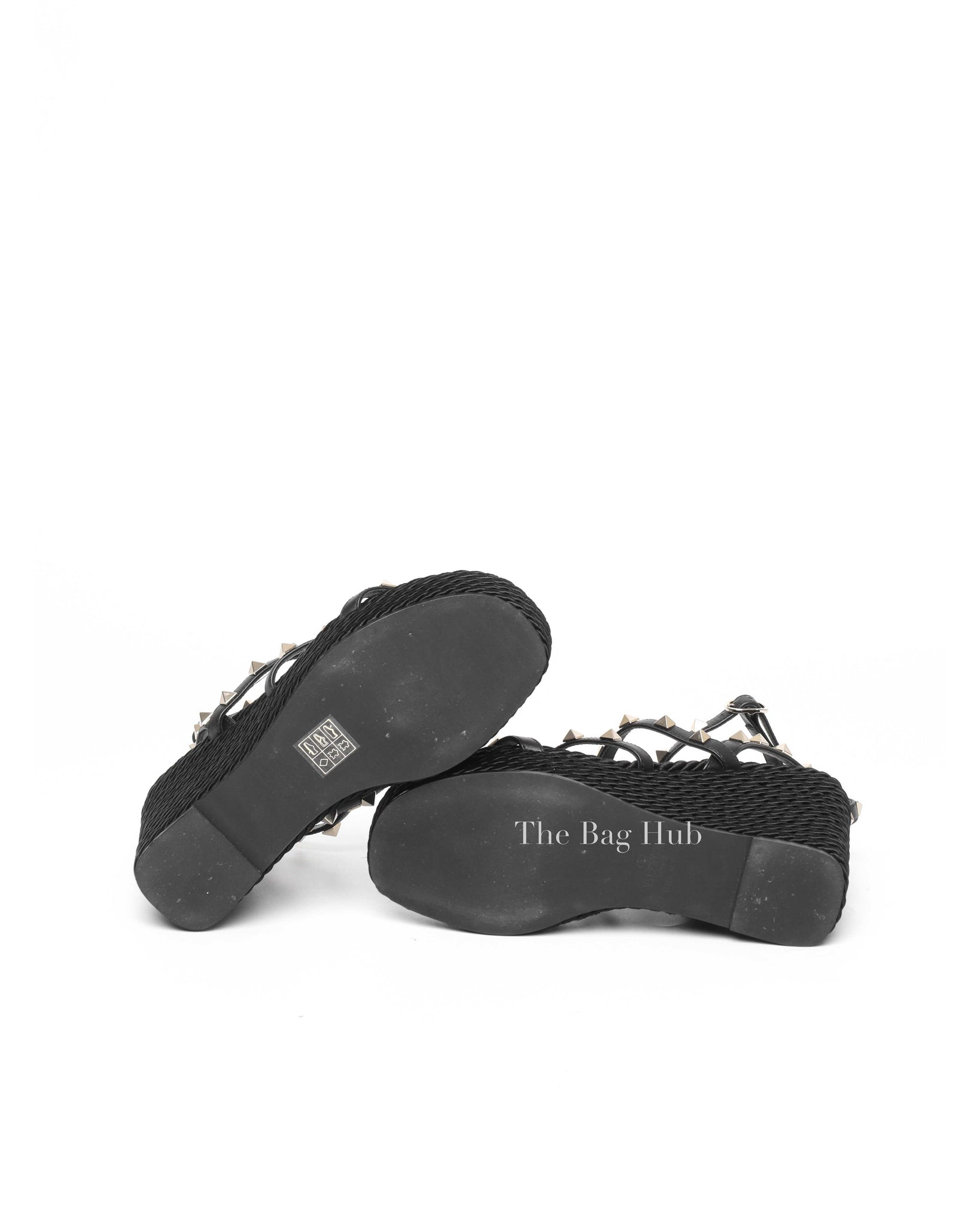 Valentino Garavani Black Rockstud Ankle Strap Wedge Sandal 95MM Size 35-7
