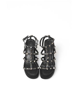 Valentino Garavani Black Rockstud Ankle Strap Wedge Sandal 95MM Size 35-8
