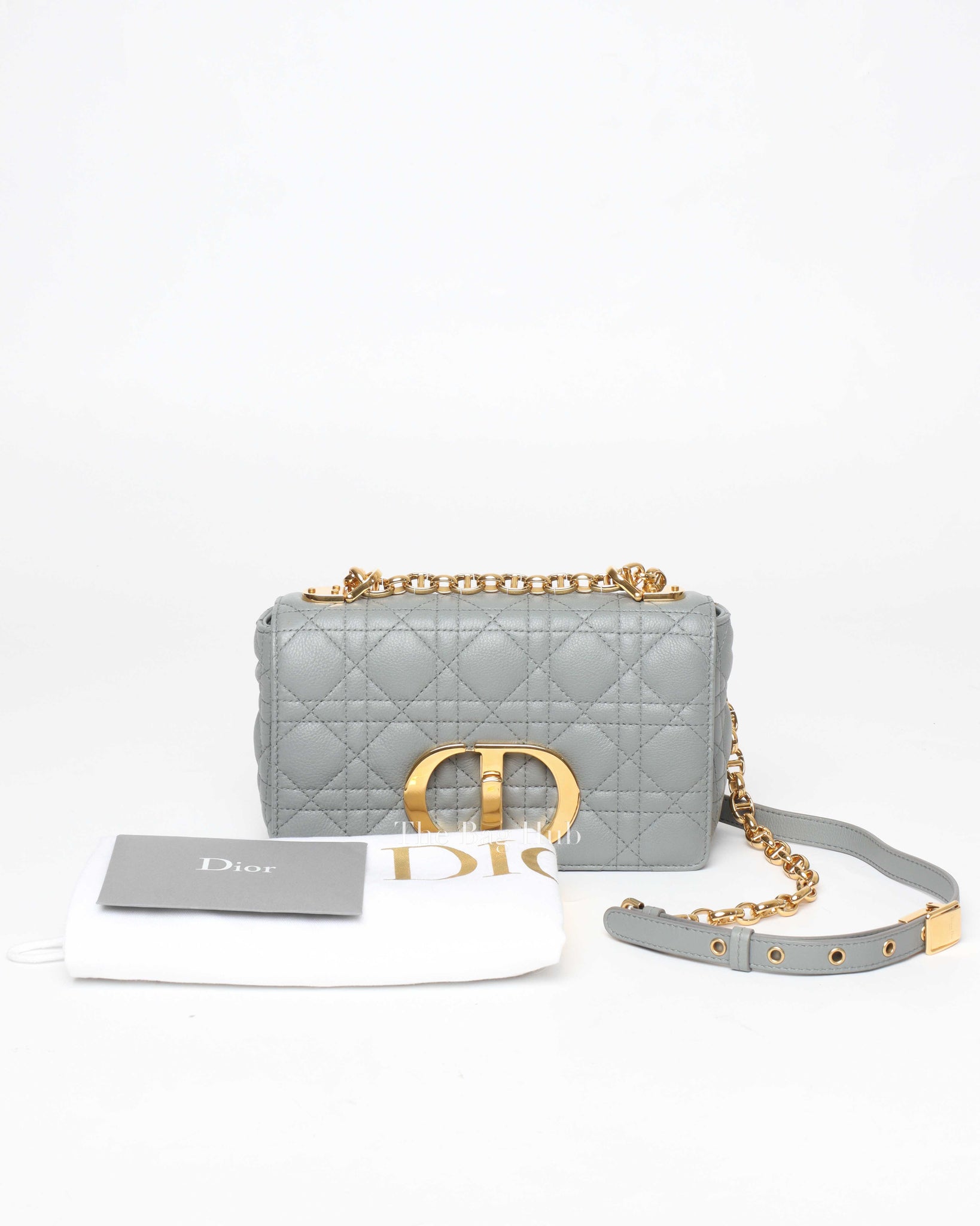 Dior Stone Gray Supple Cannage Calfskin Small Caro Bag-13
