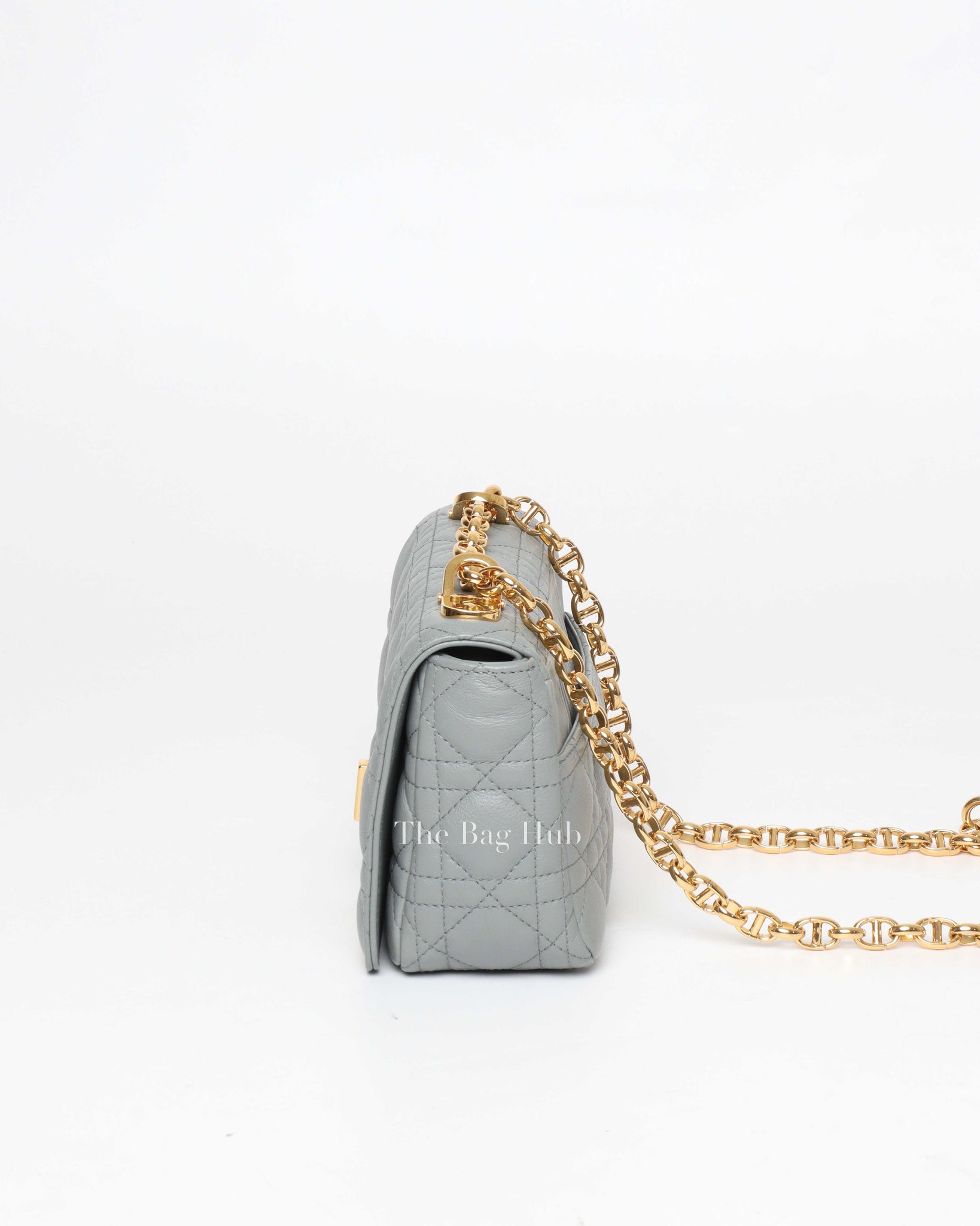 Dior Stone Gray Supple Cannage Calfskin Small Caro Bag-5