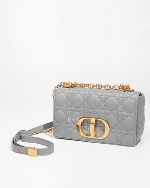 Dior Stone Gray Supple Cannage Calfskin Small Caro Bag-1