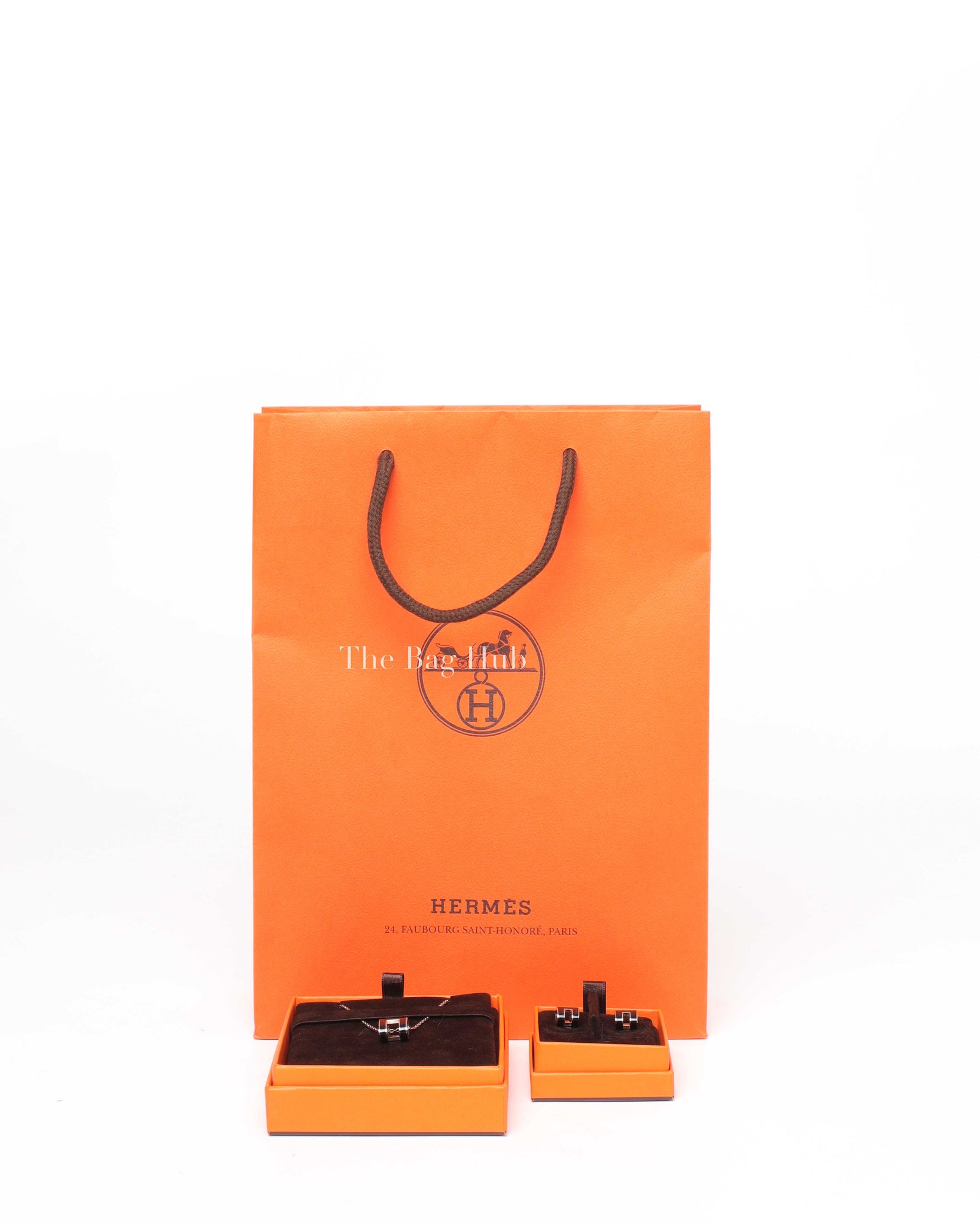Hermes Black Pop H Necklace & Earrings Set PHW-7