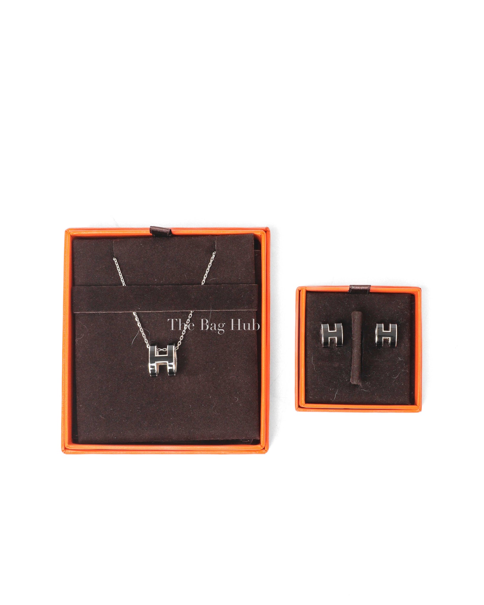 Hermes Black Pop H Necklace & Earrings Set PHW-2