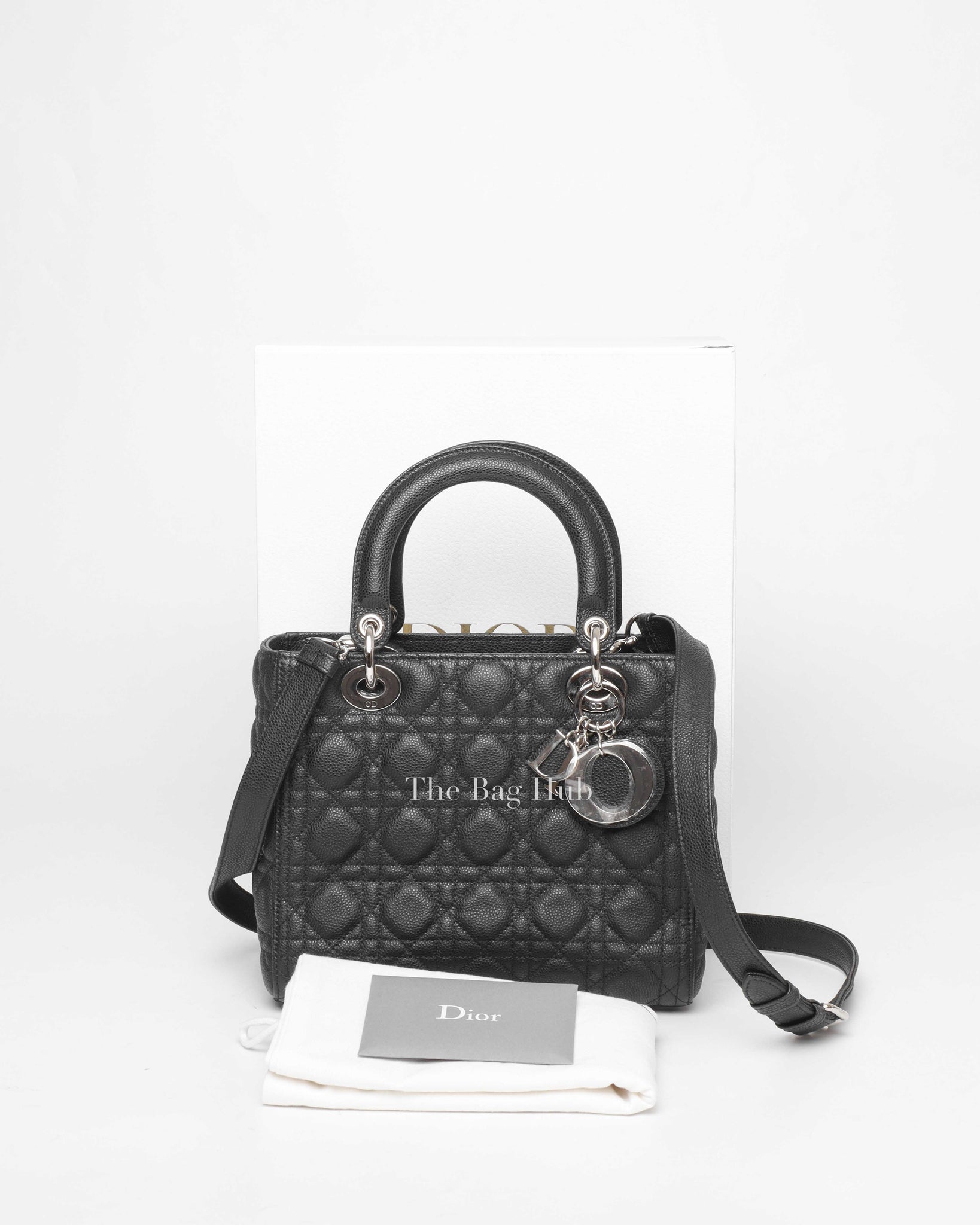 Dior Black Grained Leather Cannage Medium Lady Dior Shoulder Bag-13