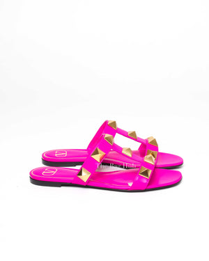 Valentino Garavani Pink Roman Stud Flat Sandals Size 38