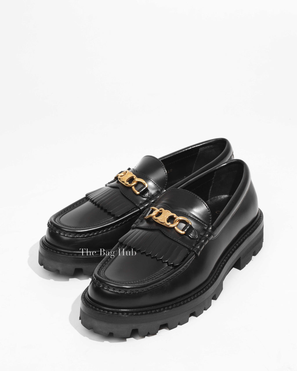 Celine Black Margaret with Triomphe chain in Polished Bull Women's Loafer Size 37
