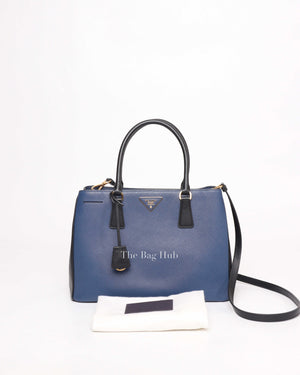 Prada Blue Medium Saffiano Lux Bicolor Double Zip Galleria Tote Bag