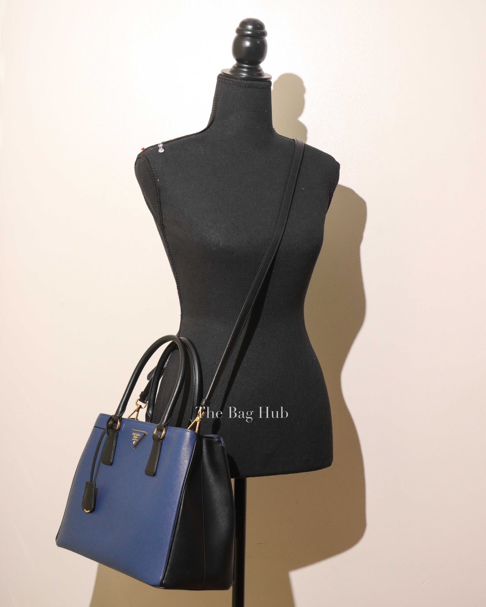 Prada Blue Medium Saffiano Lux Bicolor Double Zip Galleria Tote Bag