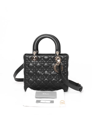 Christian Dior Black Lambskin Cannage Medium Lady Dior Shoulder Bag-13