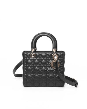 Christian Dior Black Lambskin Cannage Medium Lady Dior Shoulder Bag-2
