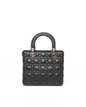 Christian Dior Black Lambskin Cannage Medium Lady Dior Shoulder Bag-3