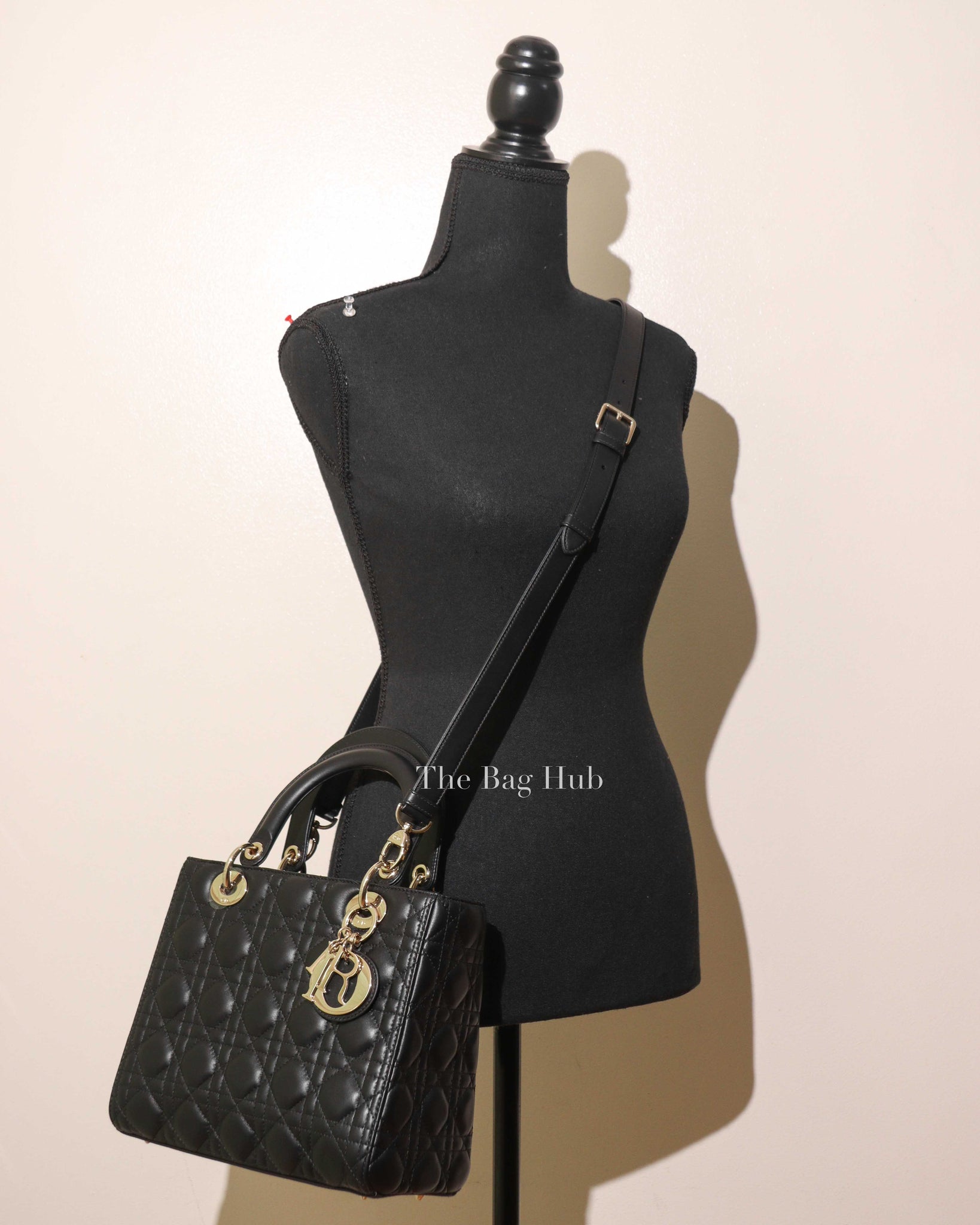 Christian Dior Black Lambskin Cannage Medium Lady Dior Shoulder Bag-12