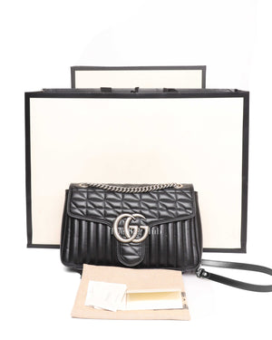 Gucci Black Calfskin Matelasse Aria GG Marmont Shoulder Bag-13