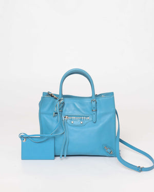 Balenciaga Bleu Azur Leather Papier Mini A4 Zip Around Bag-2