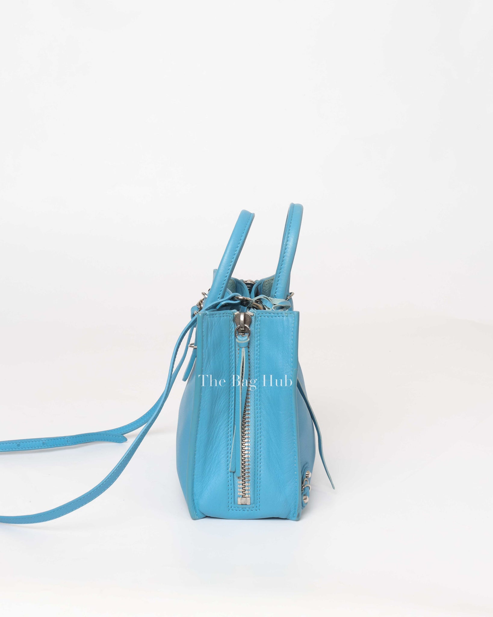 Balenciaga Bleu Azur Leather Papier Mini A4 Zip Around Bag-4