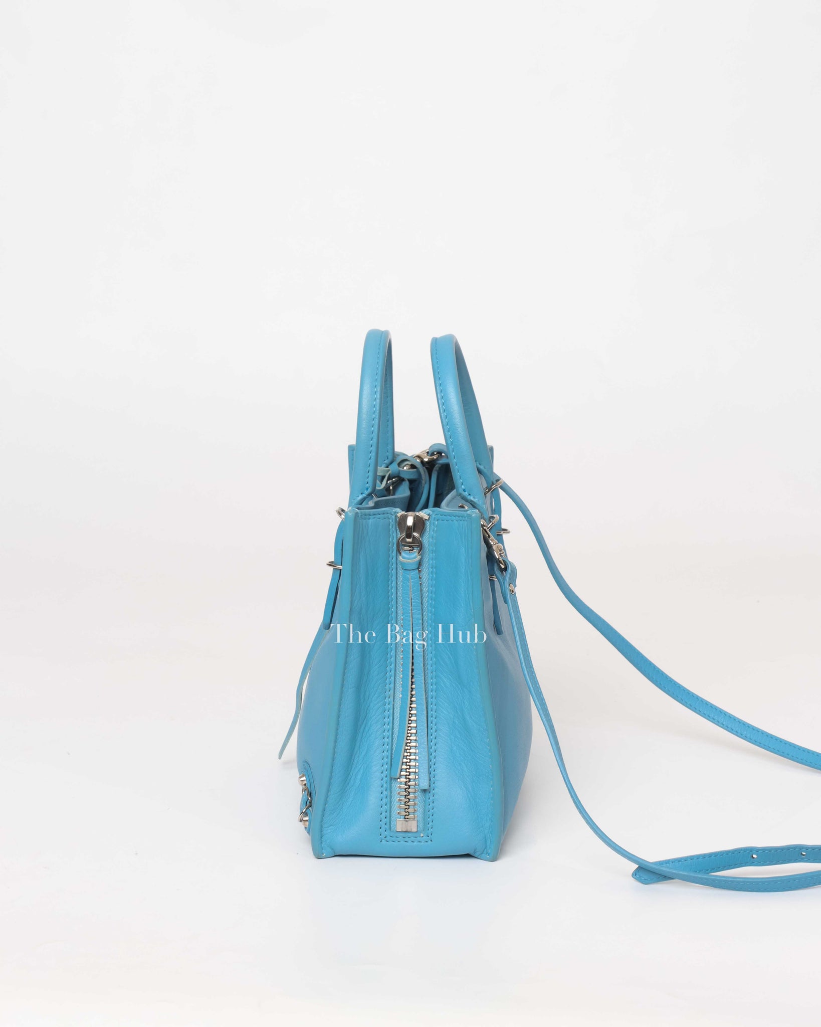 Balenciaga Bleu Azur Leather Papier Mini A4 Zip Around Bag-5