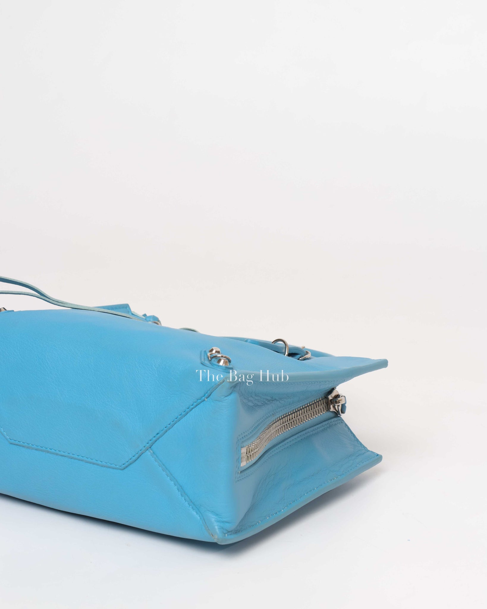 Balenciaga Bleu Azur Leather Papier Mini A4 Zip Around Bag-8