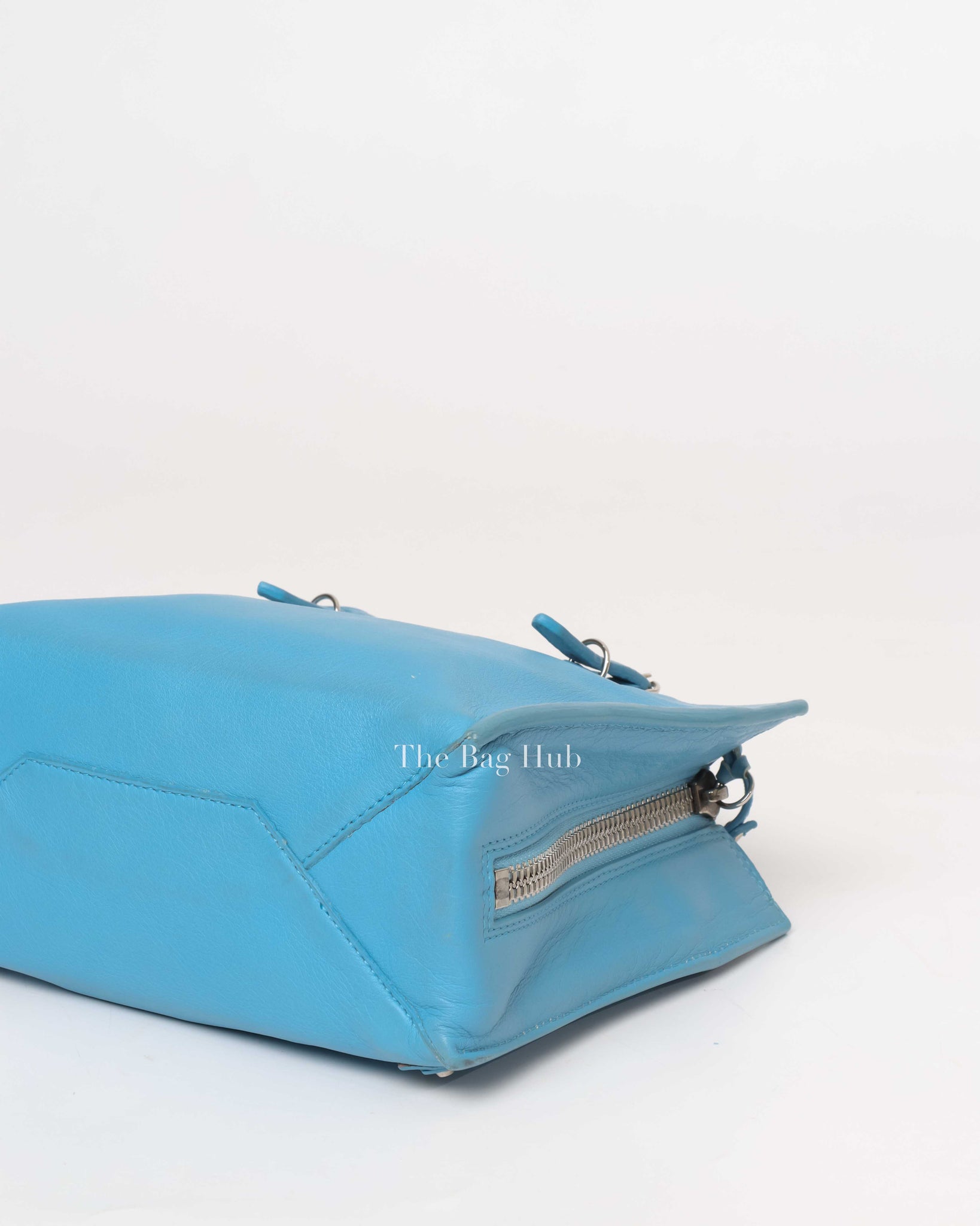 Balenciaga Bleu Azur Leather Papier Mini A4 Zip Around Bag-10