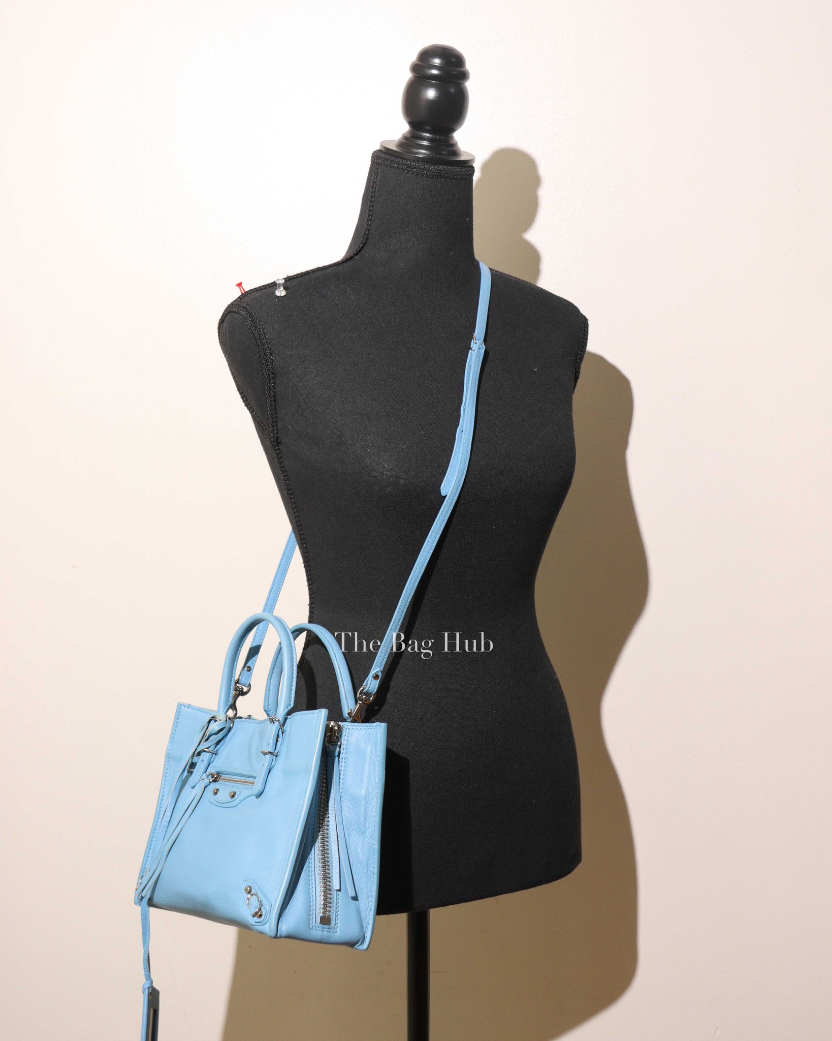 Balenciaga Bleu Azur Leather Papier Mini A4 Zip Around Bag-12