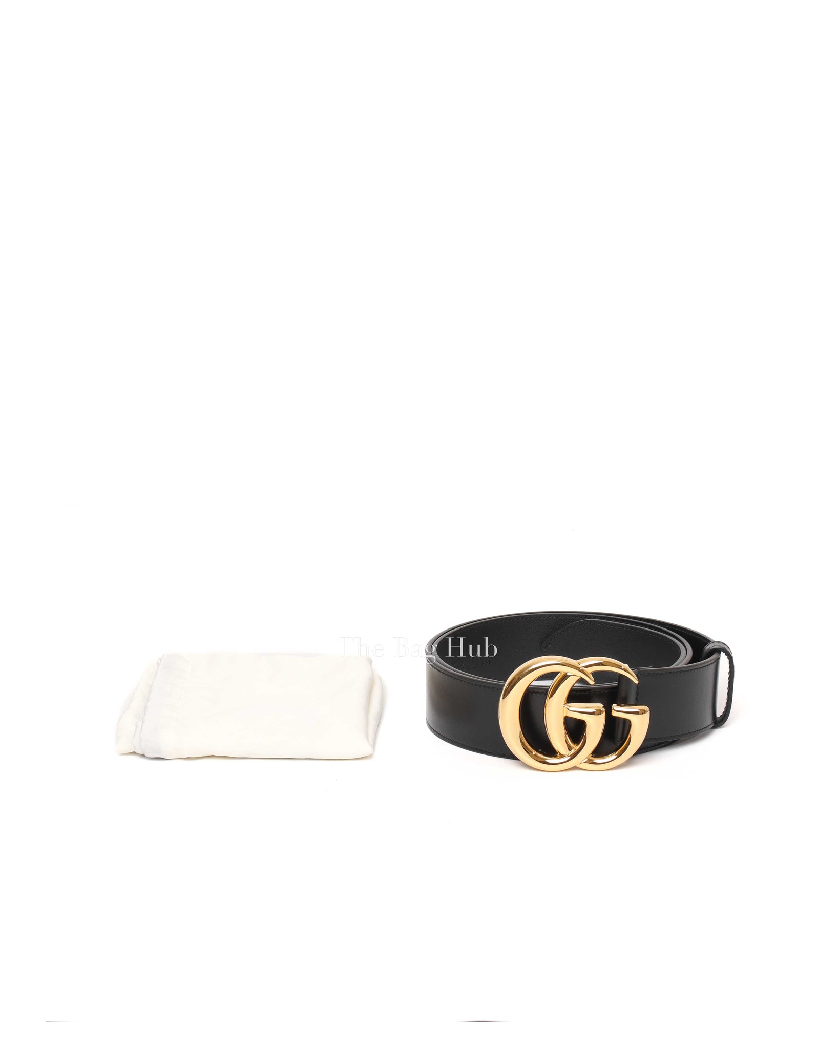 Gucci Black Leather GG Marmont Shiny Buckle Belt 95/38-7