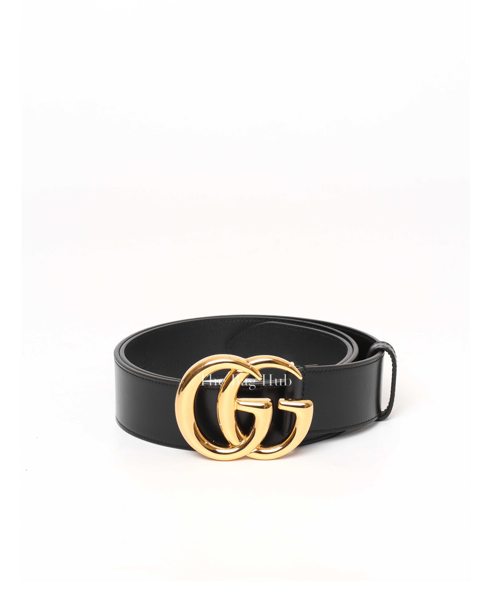 Gucci Black Leather GG Marmont Shiny Buckle Belt 95/38-3