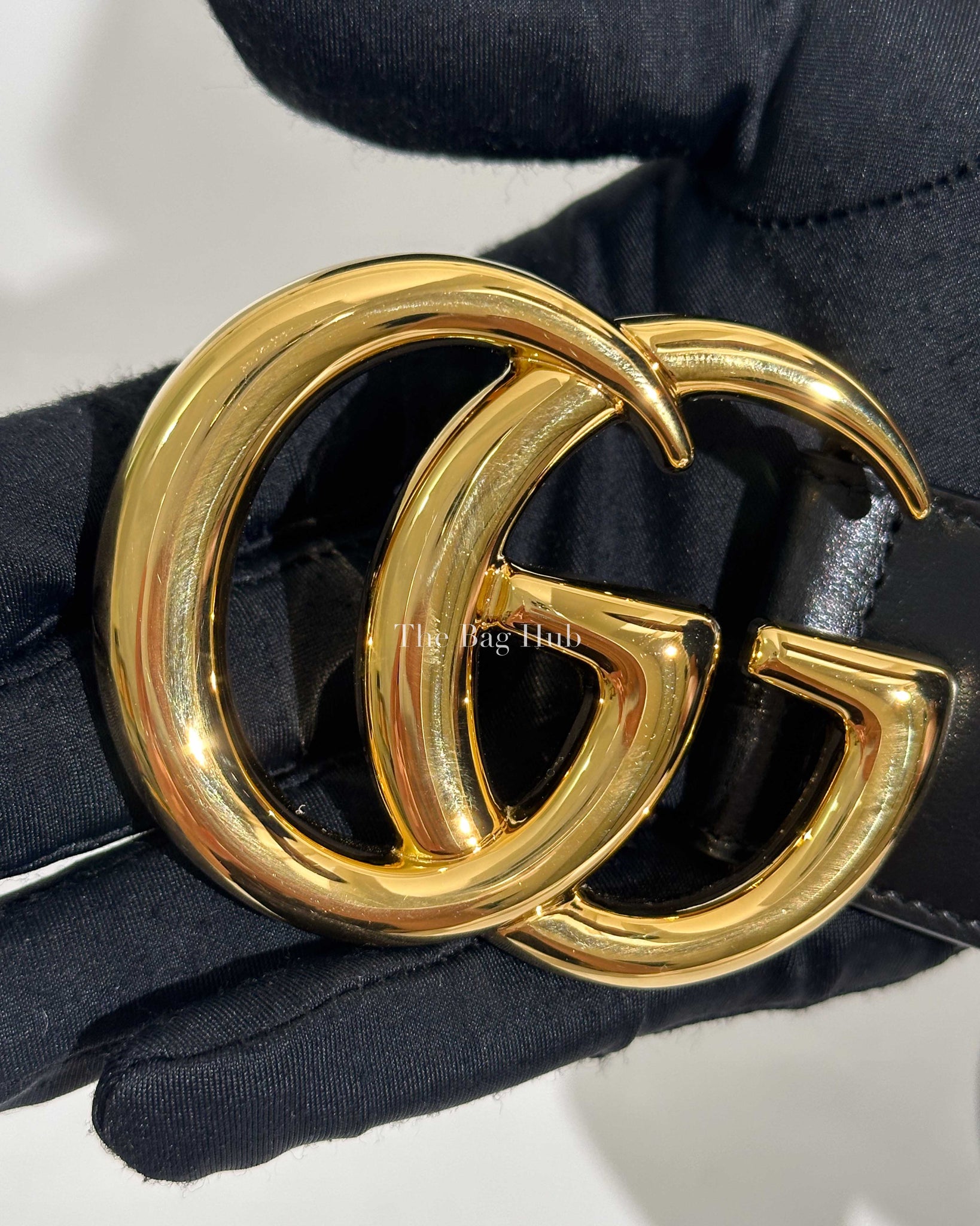 Gucci Black Leather GG Marmont Shiny Buckle Belt 95/38-8