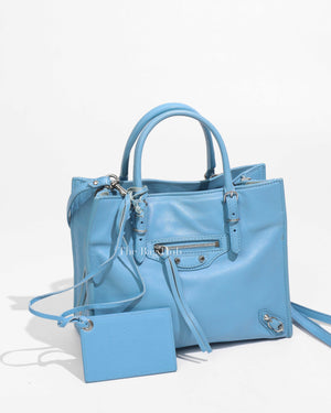 Balenciaga Bleu Azur Leather Papier Mini A4 Zip Around Bag-1