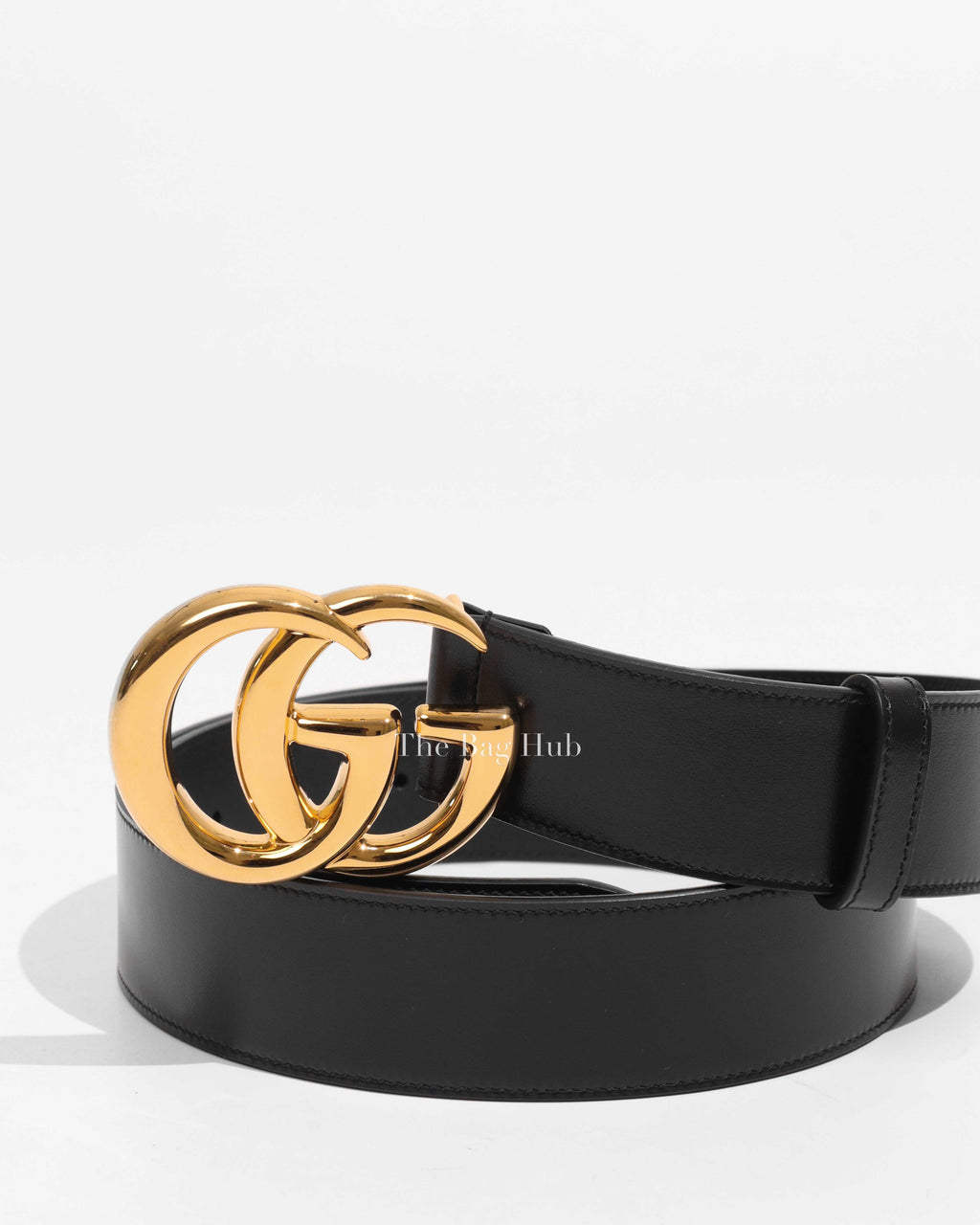Gucci Black Leather GG Marmont Shiny Buckle Belt 95/38-1