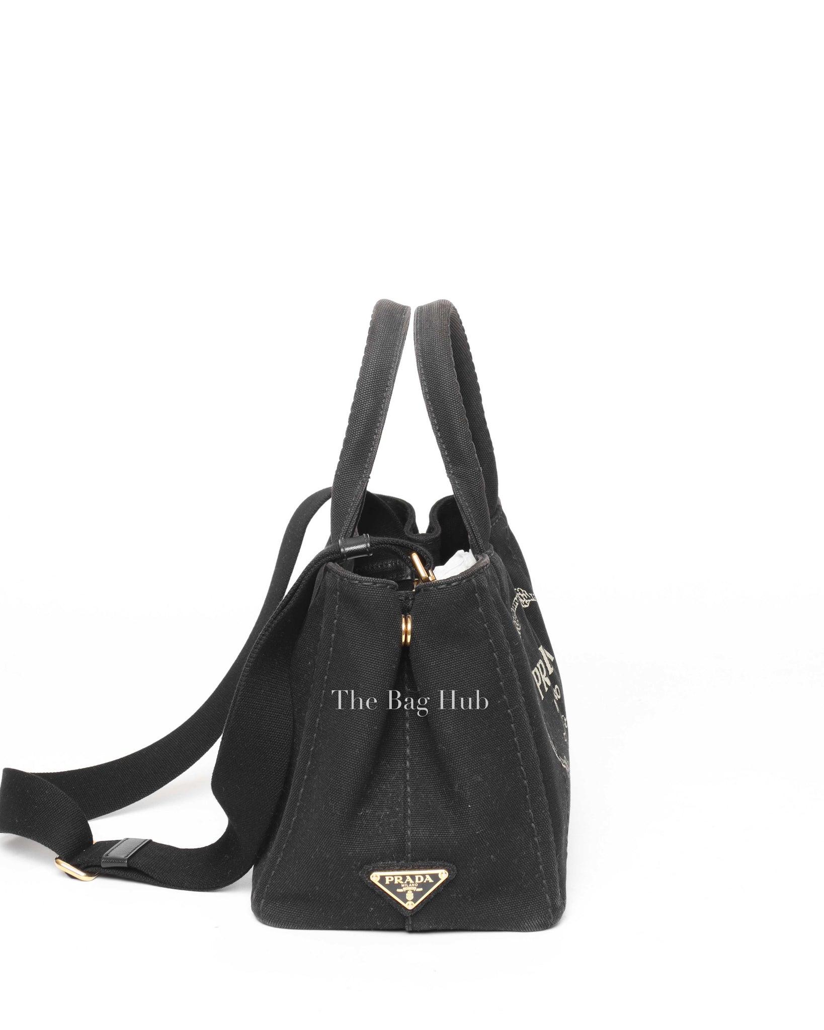 Prada Black Small Canapa Logo Tote Bag-4