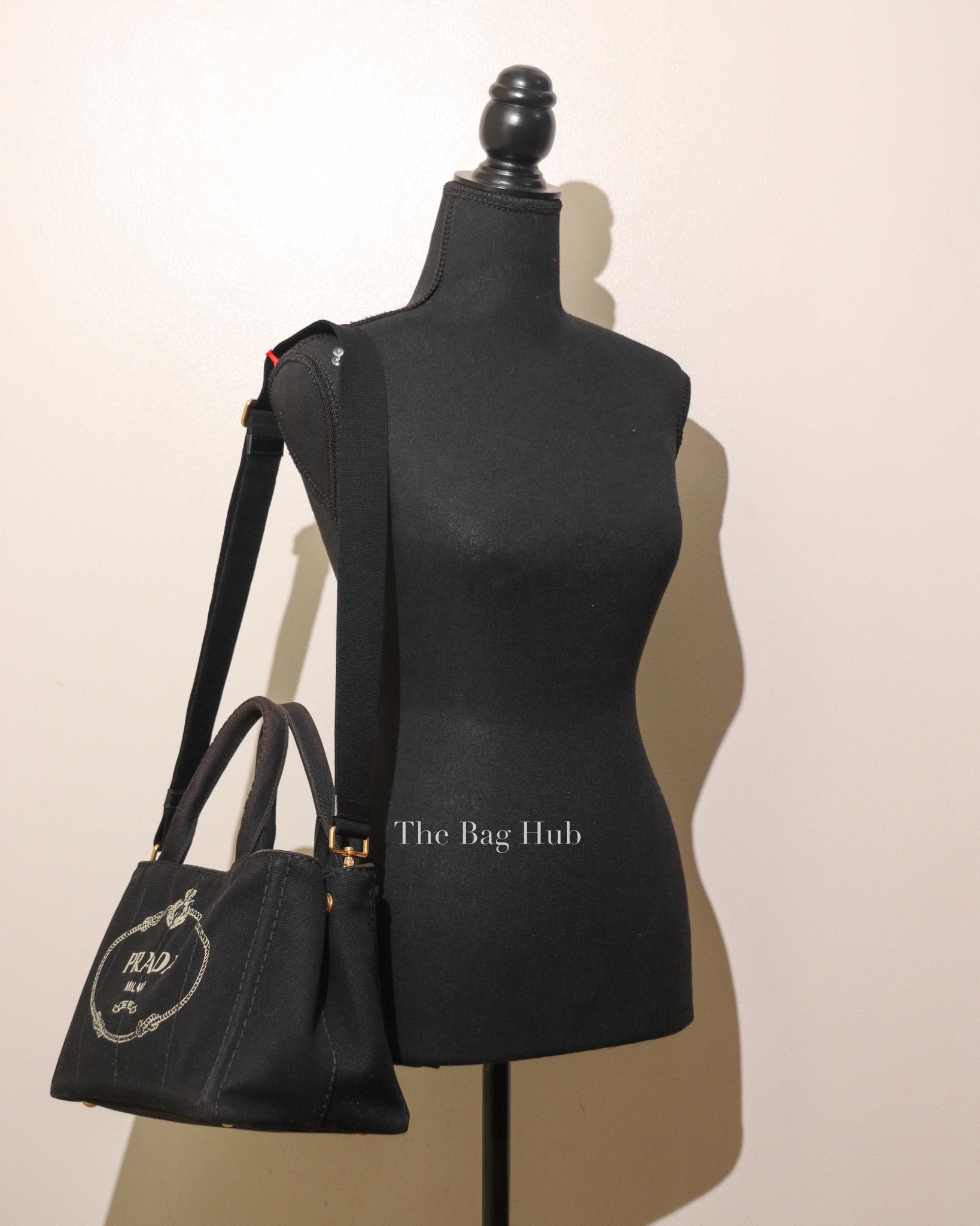 Prada Black Small Canapa Logo Tote Bag-12