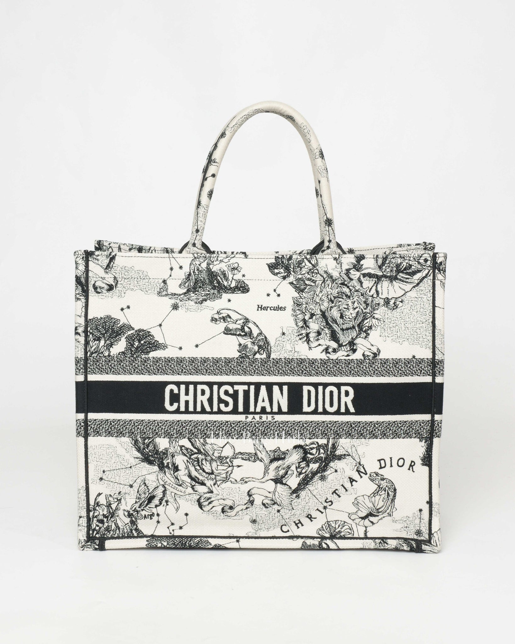 Christian Dior Grey and Ecru Toile de Jouy Reverse Embroidery Large Tote Bag-2
