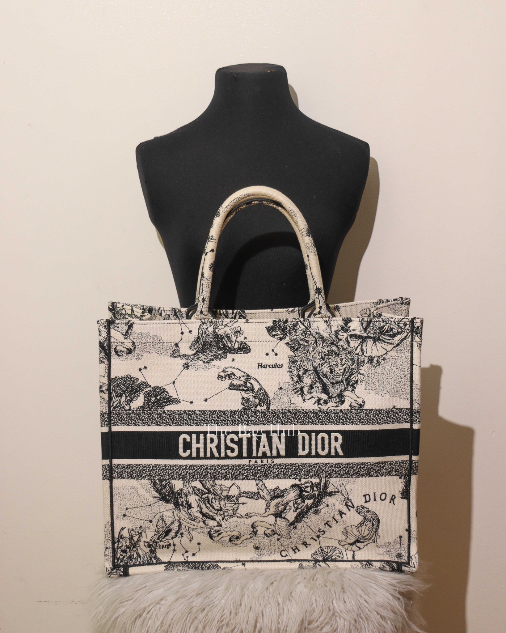 Christian Dior Grey and Ecru Toile de Jouy Reverse Embroidery Large Tote Bag-12