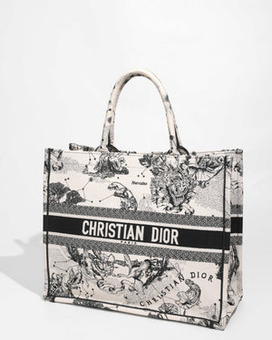 Christian Dior Grey and Ecru Toile de Jouy Reverse Embroidery Large Tote Bag-1