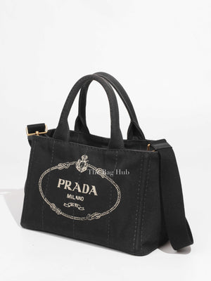 Prada Black Small Canapa Logo Tote Bag-1