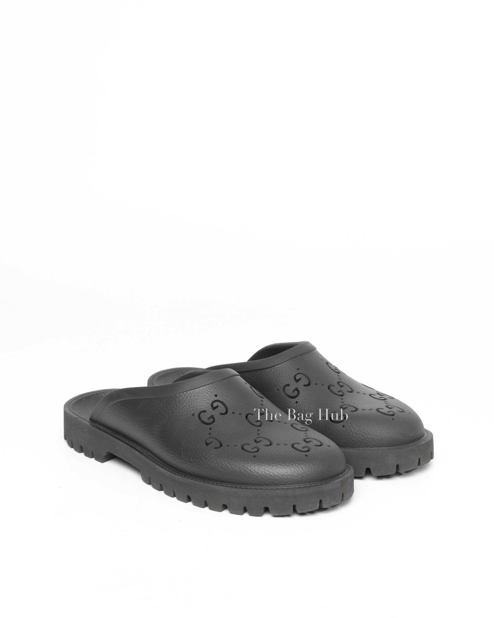 Gucci Black Rubber Men's Slip On Sandals Size 9-2