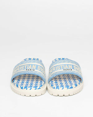 Christian Dior White/Blue Embroidered Canvas D'Way Sandals Size 40-3