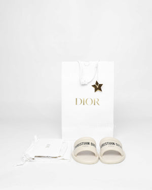 Christian Dior White Lambskin Embossed Every-D Slide Size 37.5-9