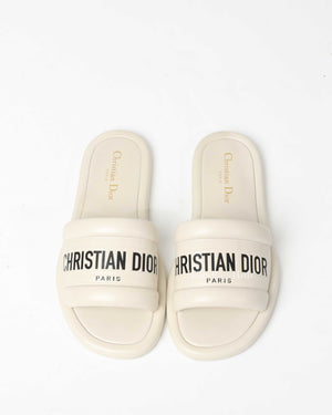 Christian Dior White Lambskin Embossed Every-D Slide Size 37.5-4