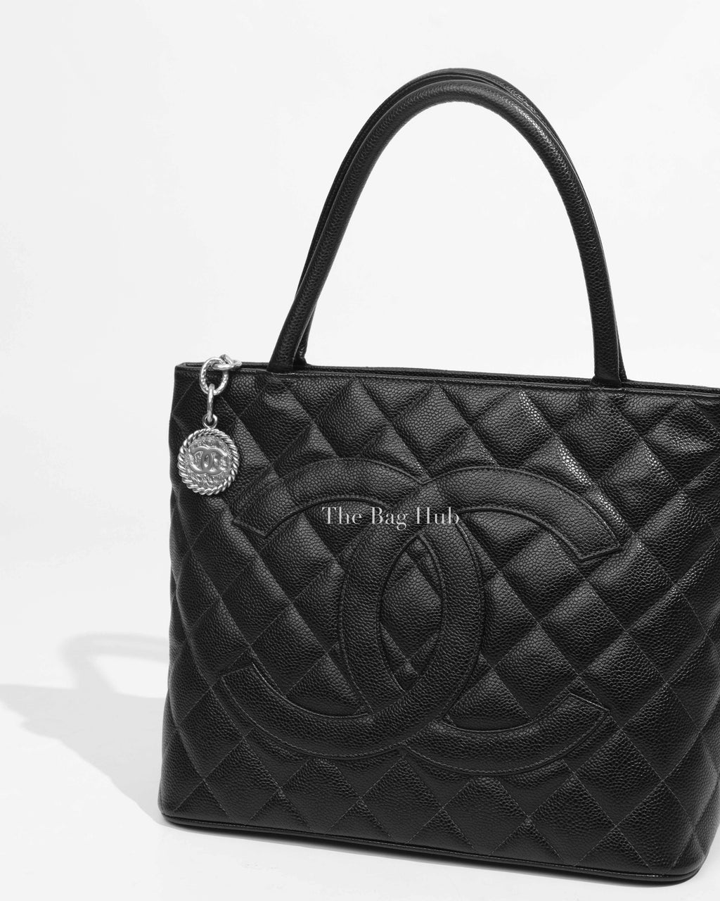 Chanel Black Quilted Caviar Leather Medallion Tote Bag-1