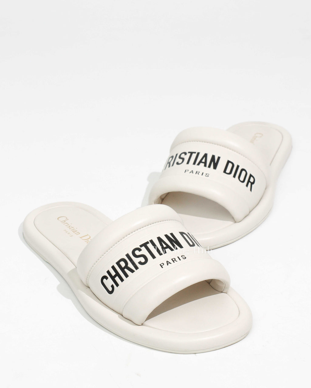 Christian Dior White Lambskin Embossed Every-D Slide Size 37.5-1