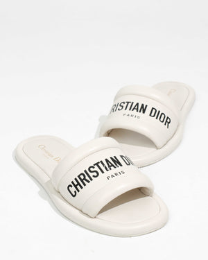 Christian Dior White Lambskin Embossed Every-D Slide Size 37.5-1