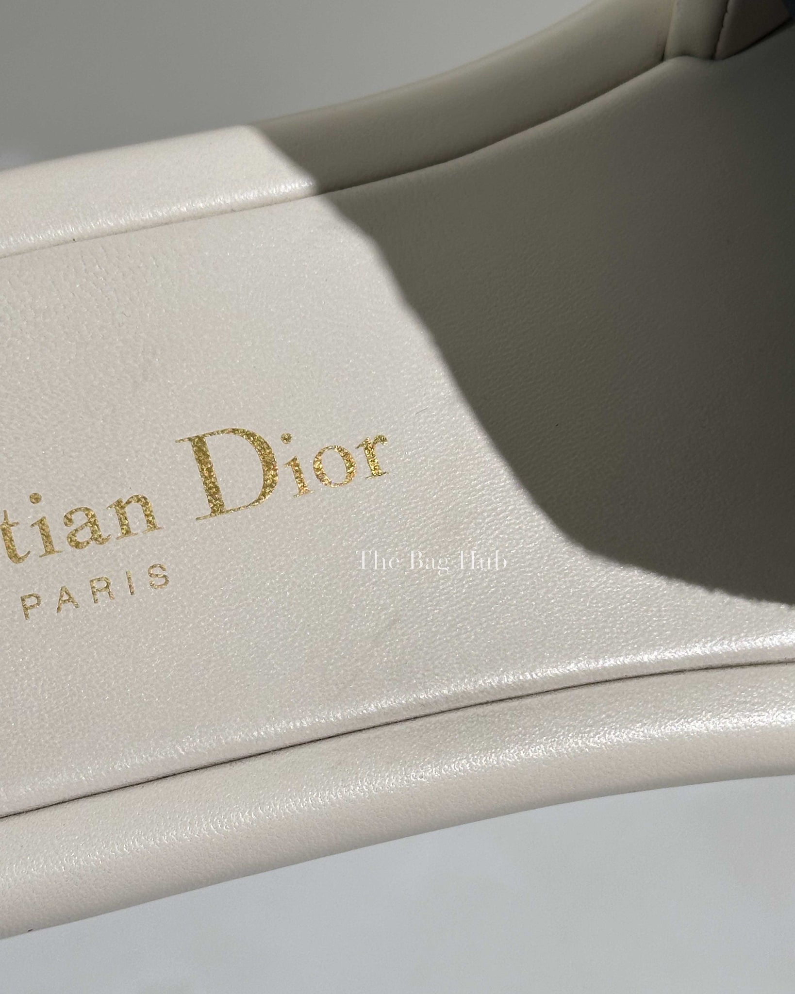 Christian Dior White Lambskin Embossed Every-D Slide Size 37.5-12