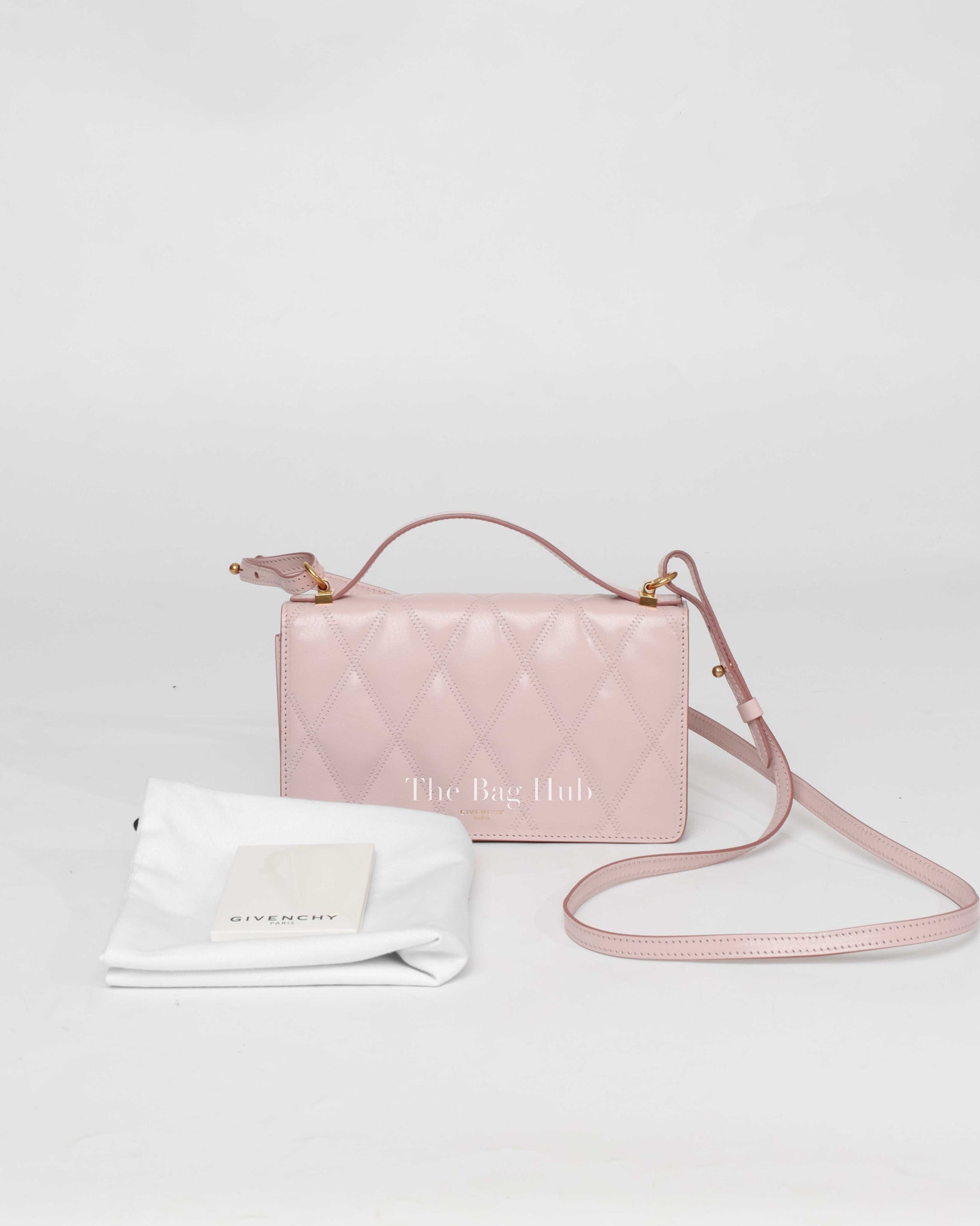 Givenchy Pale Pink Goatskin Quilted GV3 Strap Wallet-13