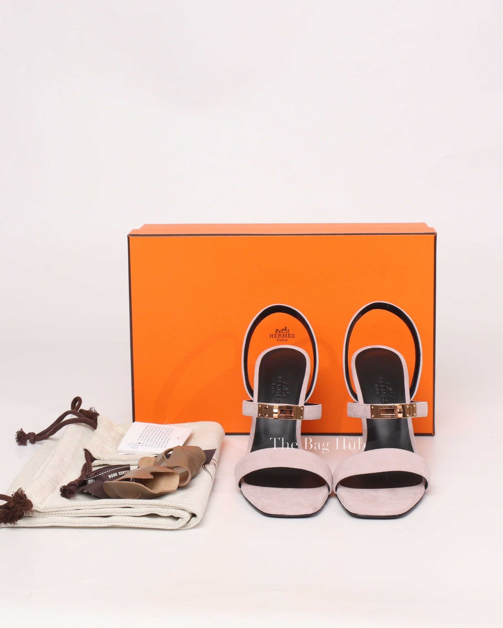 Hermes Rose Porcelaine Suede Goatskin Glamour Sandals Size 37.5 RGHW-9