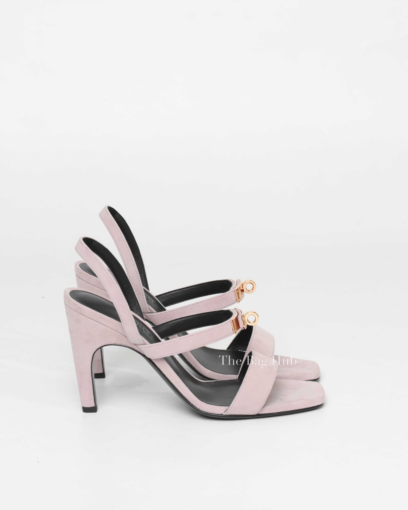 Hermes Rose Porcelaine Suede Goatskin Glamour Sandals Size 37.5 RGHW-5