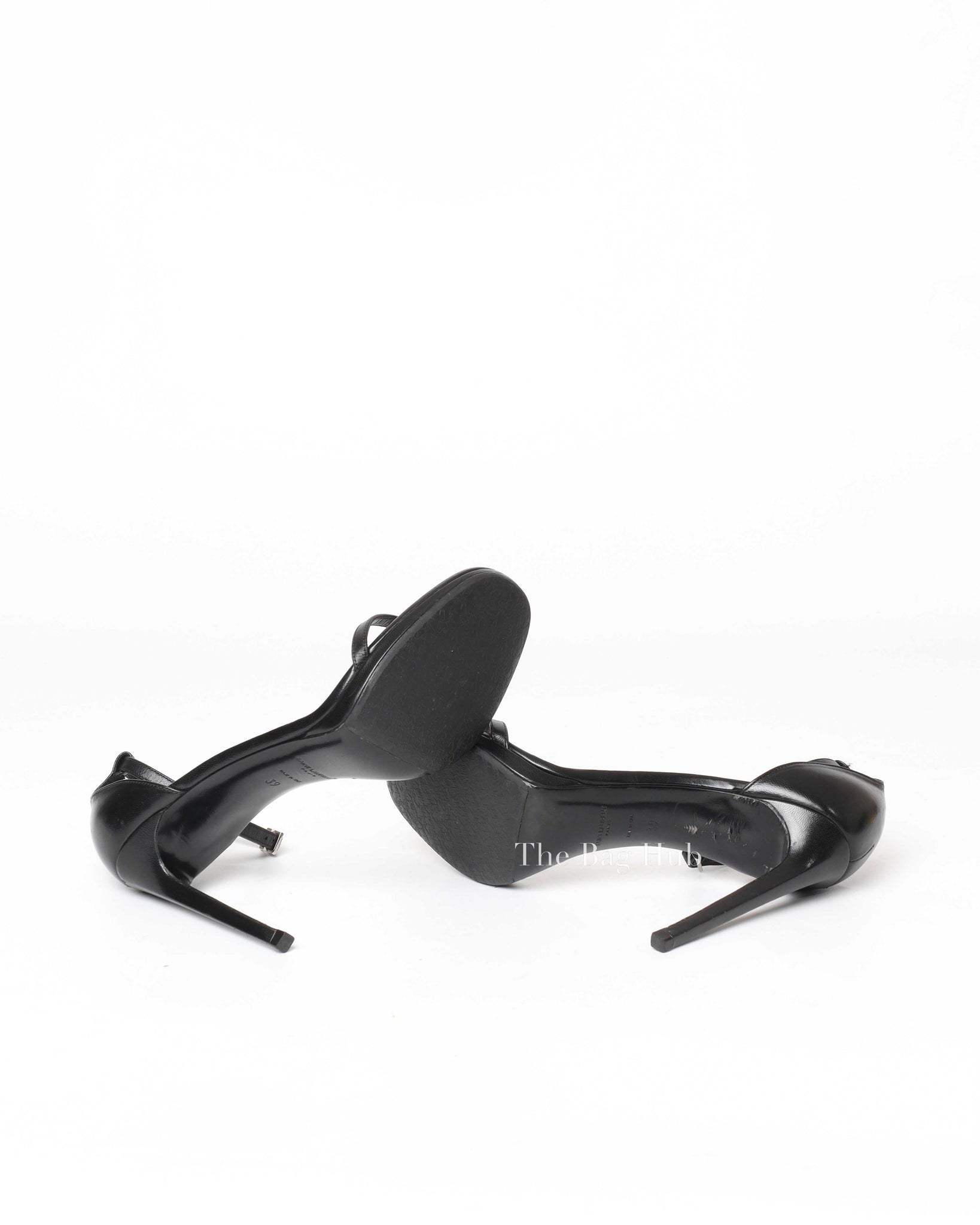 Saint Laurent Black Leather Jane Ankle Strap Sandals Size 39