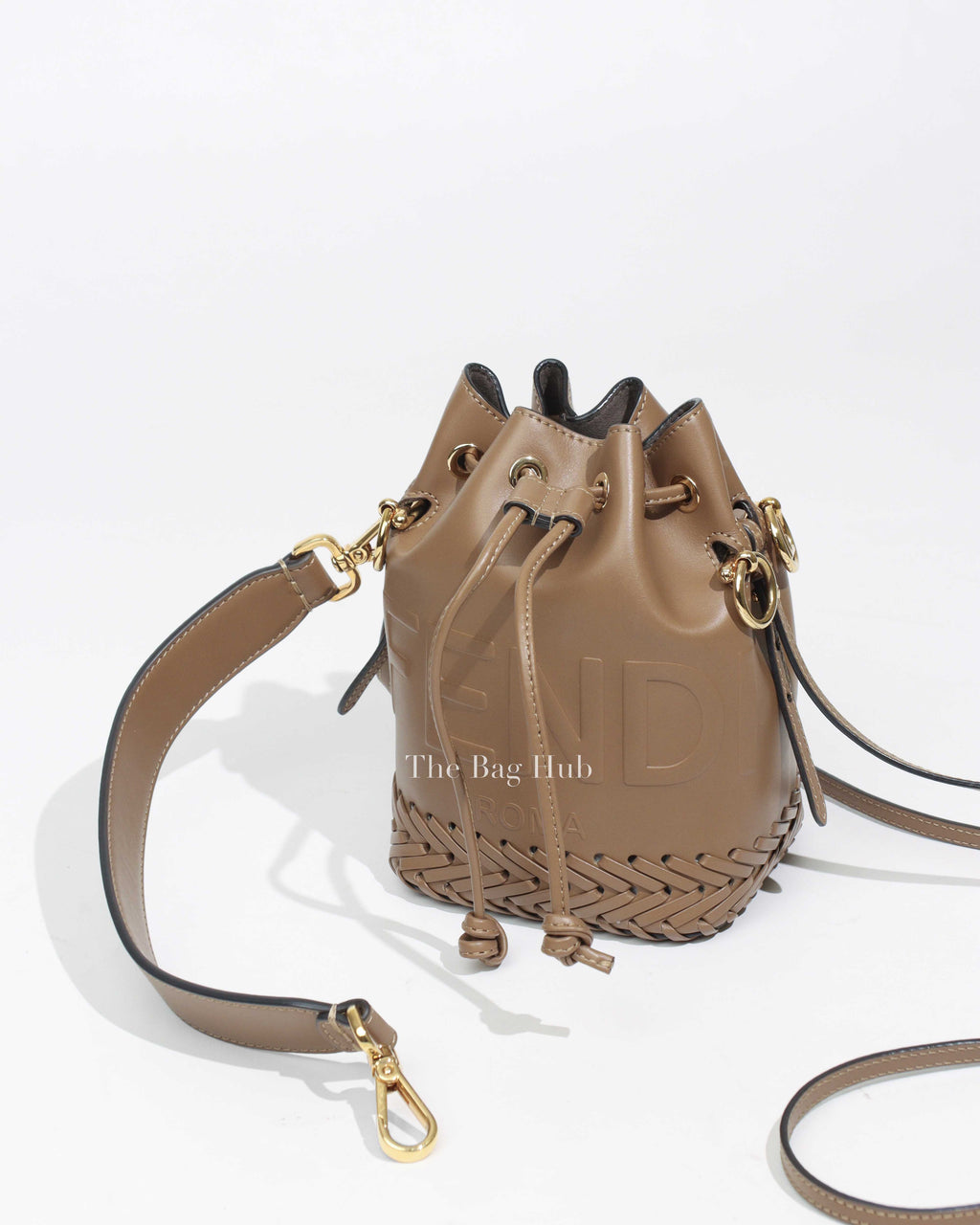 Fendi Brown Leather Logo Embossed Mon Tresor Mini Bucket Bag