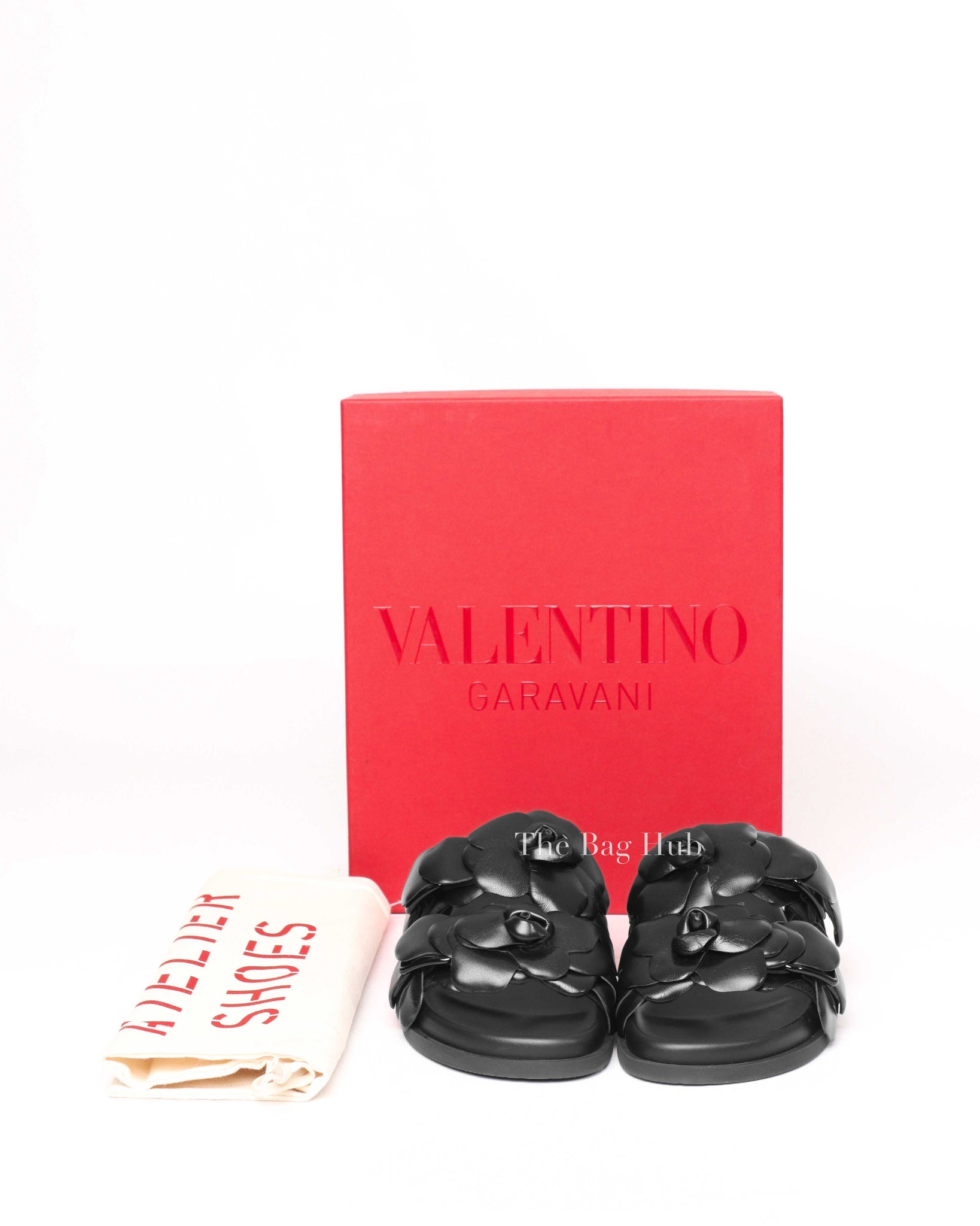 Valentino Black Leather Atelier 03 Rose Edition Slides Size 37.5-9